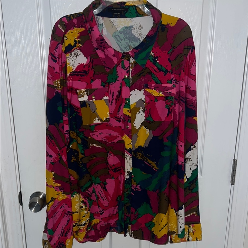 BCBGMaxAzria Multicolor Abstract Blouse